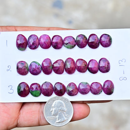 8 Pieces 8mm - 13mm Ruby Zoisite Rosecut Cabochon Faceted, Ruby Loose Stone, Free Form Shape Cabochon Lot, Semi Precious Gemstone Cabochon