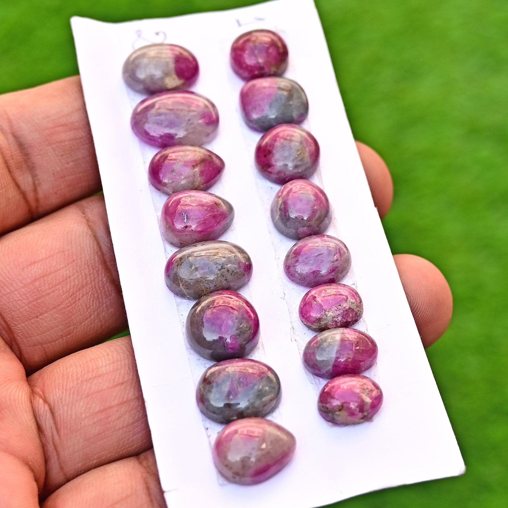 8 pieces Ruby in Quartz Smooth Cabochon 8mm - 15mm Free Form Shape Faceted Flat Back Super Fine Quality Cabochon for making jewelry