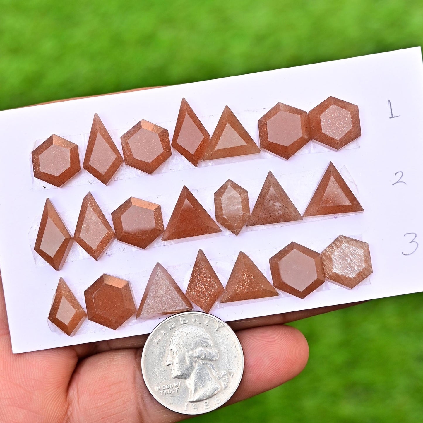 7 pieces Sunstone Faceted Cut Cabochon 10x17mm - 12x12mm Mix Shape Faceted Flat Back Super Fine Quality Cabochon for making jewelry