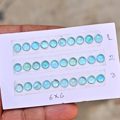 10 Pieces 6x6mm Paraiba Apatite Cabochon CALIBRATED, Apatite Loose Stone, Round Shape Sky Apatite Lot, Semi Precious Gemstone Cabochon