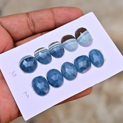 5 pieces Natural Blue Opal Rosecut Cabochon 12x16mm - 13x17mm Top Quality Flat Back Free Form Shape Wholesale Whole Lot For Jewelry Making