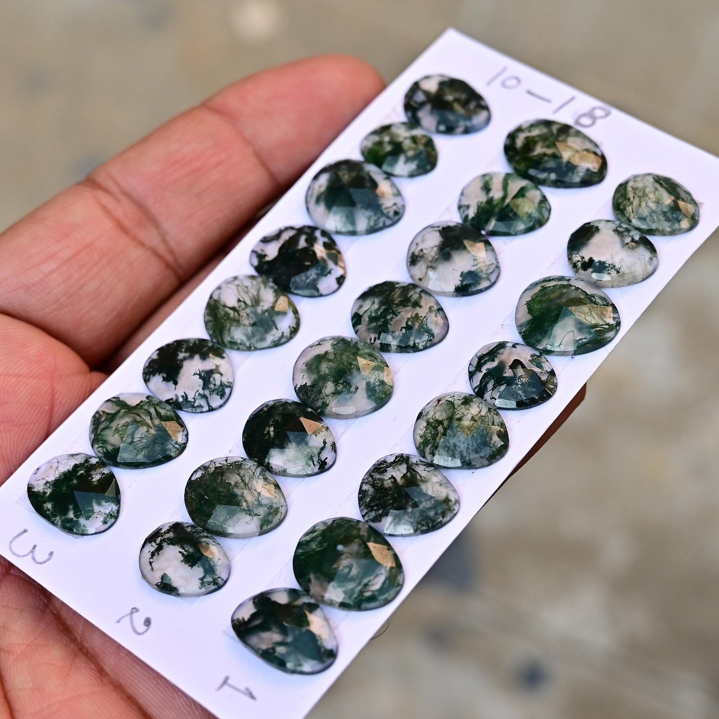 8 pieces Natural Moss Agate Rosecut Cabochon 10mm - 18mm Top Quality Flat Back Free Form Shape Wholesale Whole Lot For Jewelry Making