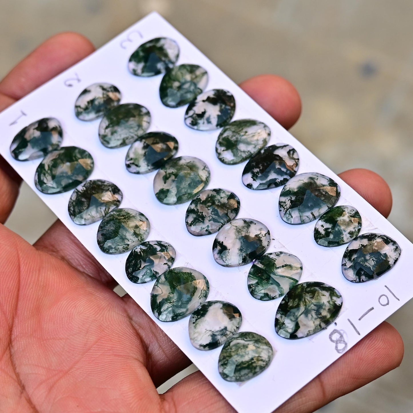 8 pieces Natural Moss Agate Rosecut Cabochon 10mm - 18mm Top Quality Flat Back Free Form Shape Wholesale Whole Lot For Jewelry Making