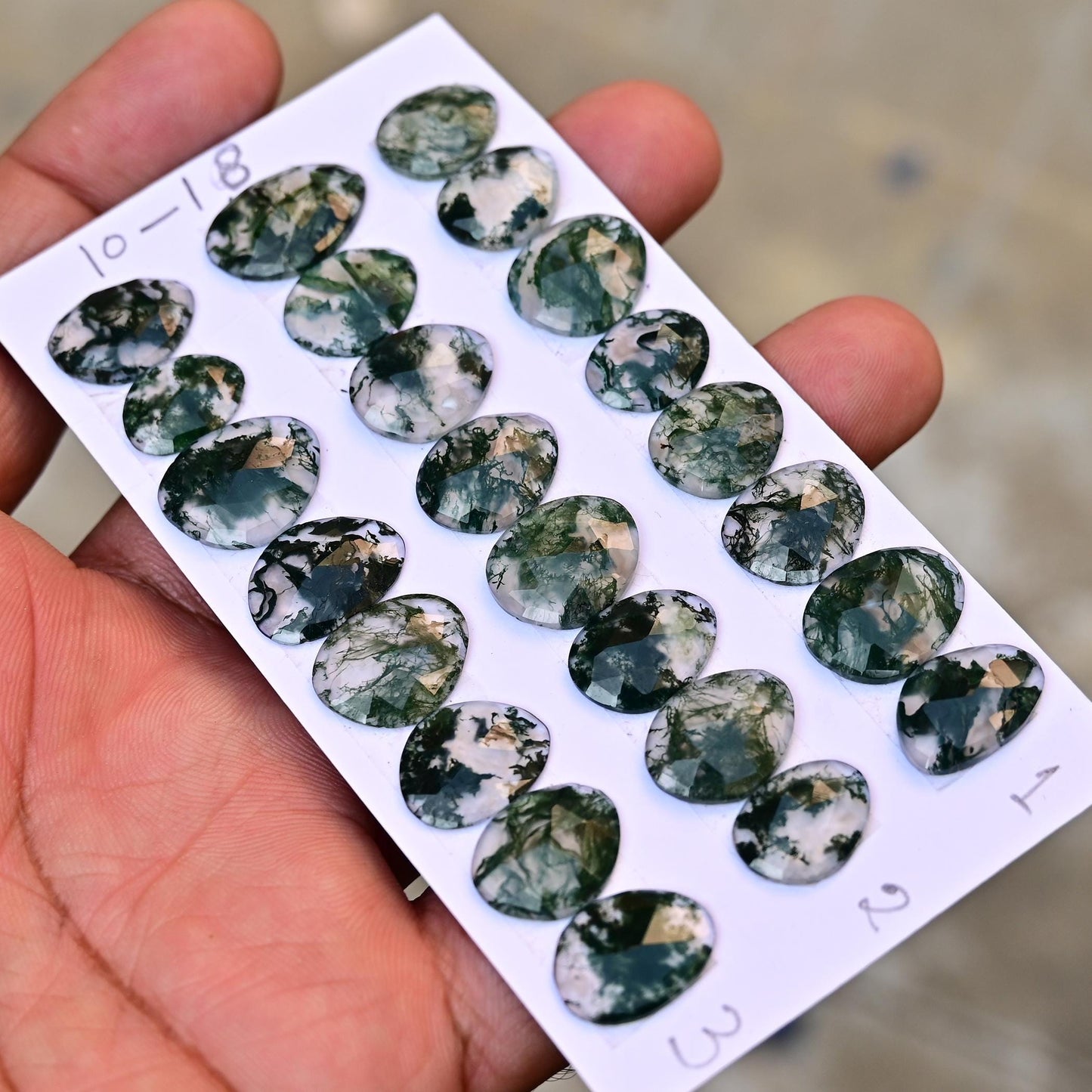 8 pieces Natural Moss Agate Rosecut Cabochon 10mm - 18mm Top Quality Flat Back Free Form Shape Wholesale Whole Lot For Jewelry Making