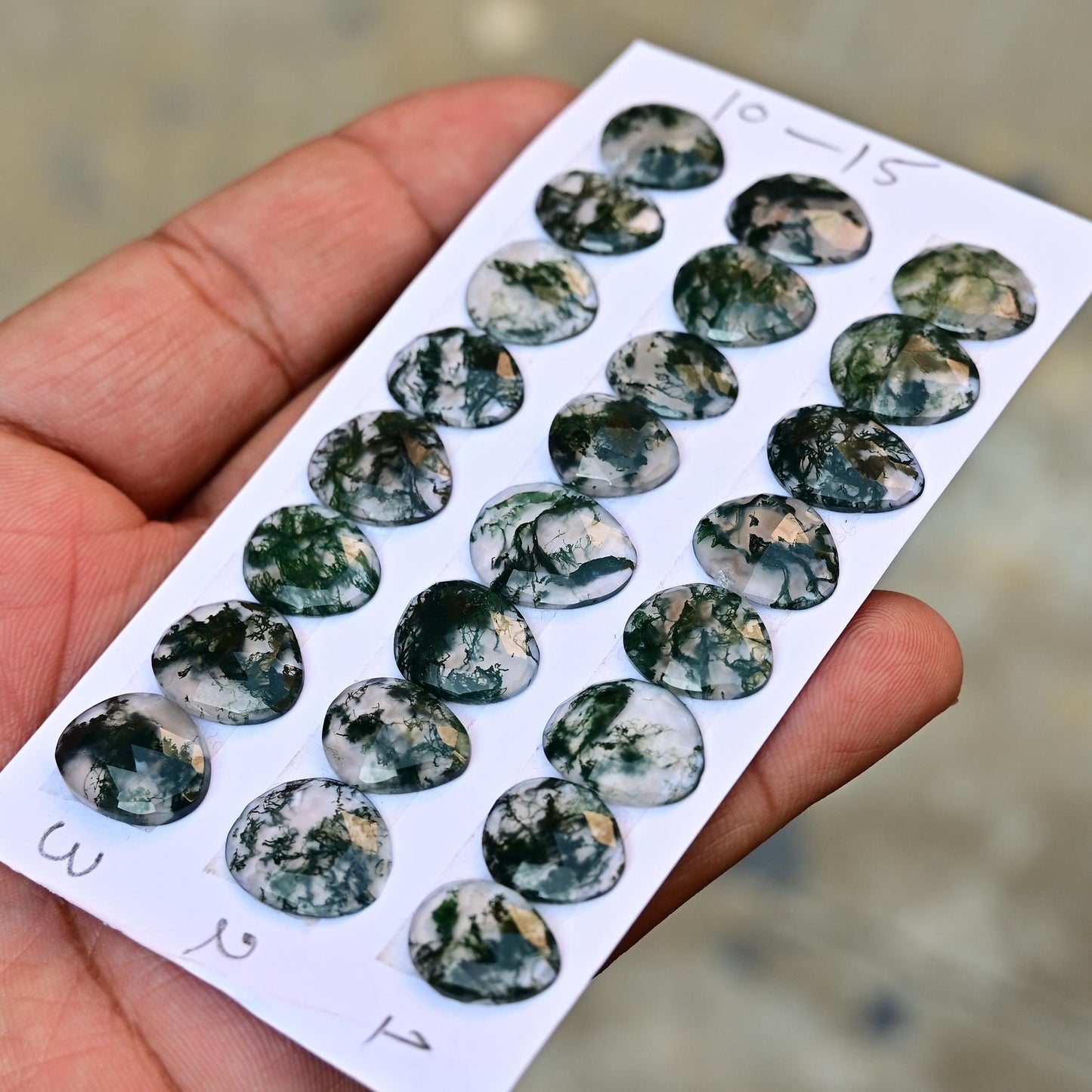 8 pieces Natural Moss Agate Rosecut Cabochon 10mm - 15mm Top Quality Flat Back Free Form Shape Wholesale Whole Lot For Jewelry Making