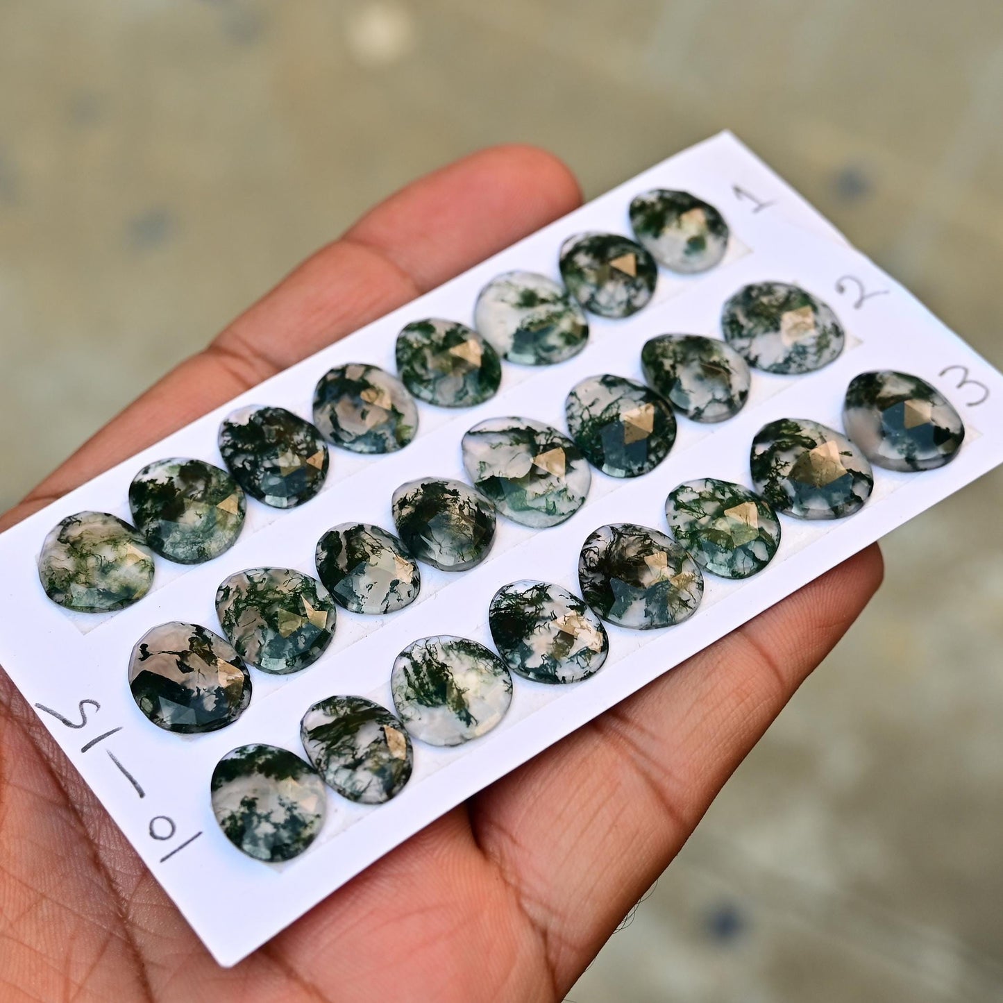 8 pieces Natural Moss Agate Rosecut Cabochon 10mm - 15mm Top Quality Flat Back Free Form Shape Wholesale Whole Lot For Jewelry Making