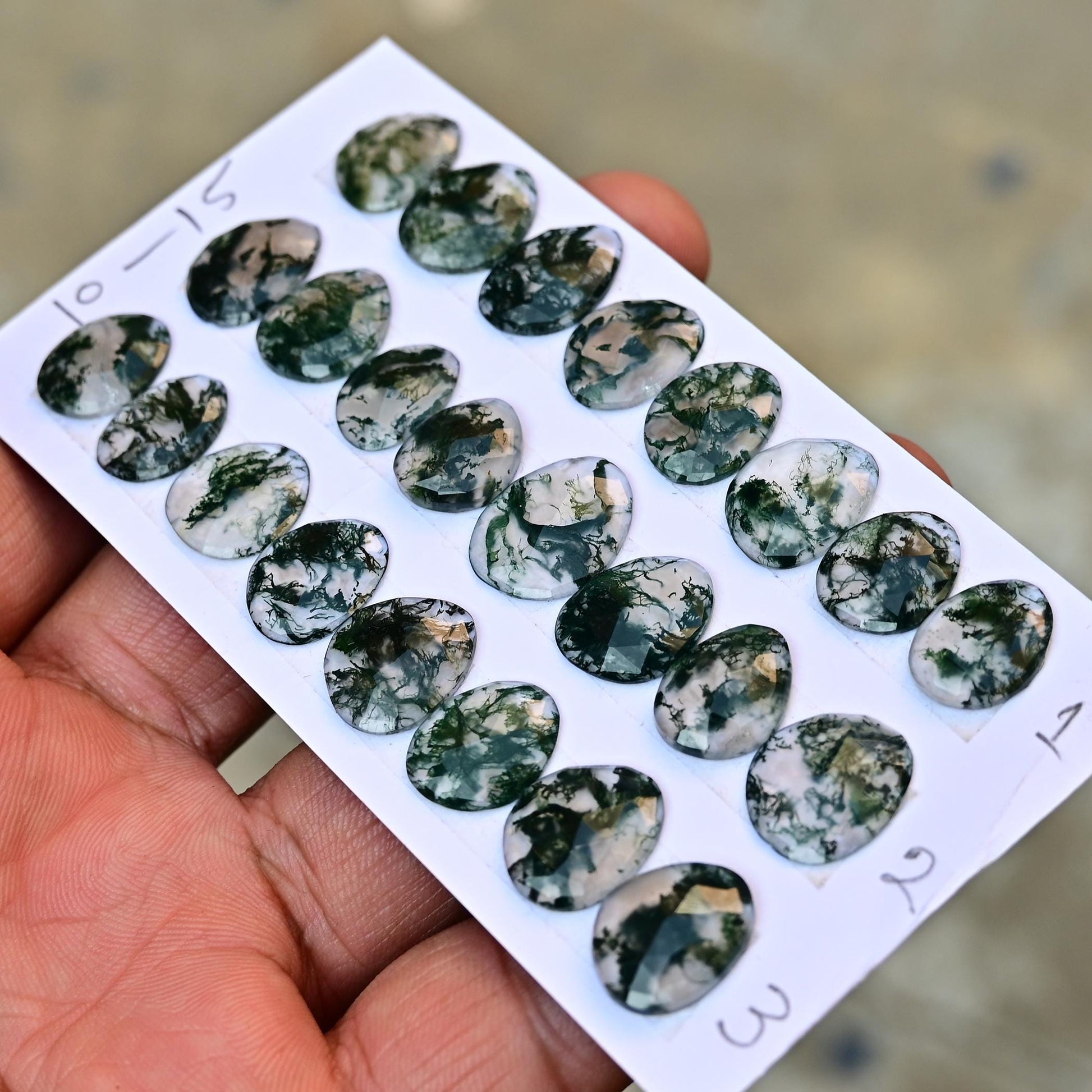 8 pieces Natural Moss Agate Rosecut Cabochon 10mm - 15mm Top Quality Flat Back Free Form Shape Wholesale Whole Lot For Jewelry Making