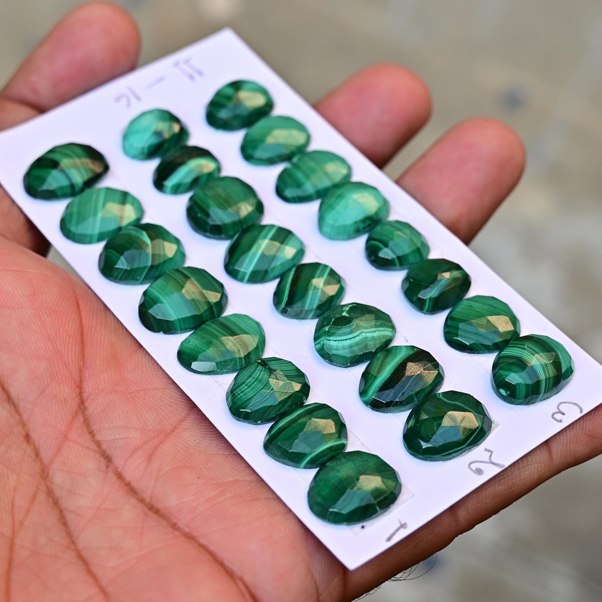 8 pieces Natural Malachite Rosecut Cabochon 11mm - 16mm Top Quality Flat Back Free Form Shape Wholesale Whole Lot For Jewelry Making