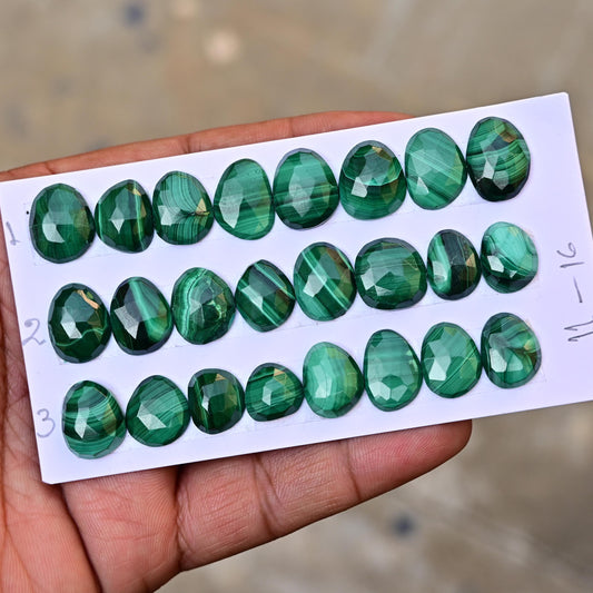 8 pieces Natural Malachite Rosecut Cabochon 11mm - 16mm Top Quality Flat Back Free Form Shape Wholesale Whole Lot For Jewelry Making