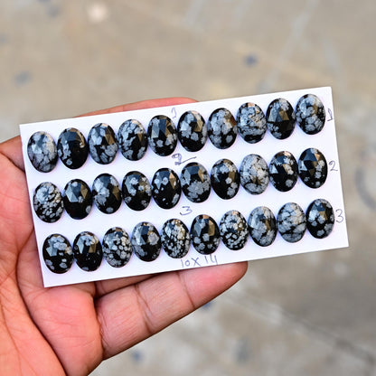 10 Pieces Snowflake Obsidian Cabochon CALIBRATED, Obsidian Loose Stone, Oval Shape 10x14mm Obsidian Lot, Semi Precious Gemstone Cabochon