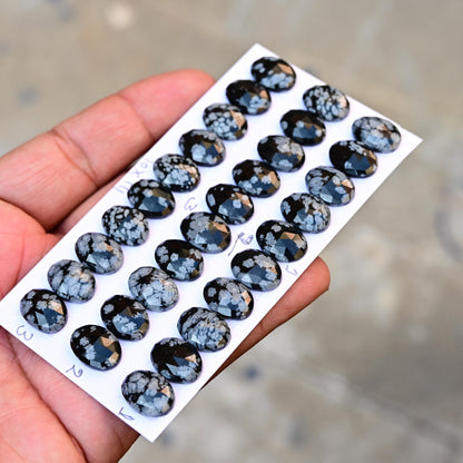 10 Pieces Snowflake Obsidian Cabochon CALIBRATED, Obsidian Loose Stone, Oval Shape 10x14mm Obsidian Lot, Semi Precious Gemstone Cabochon