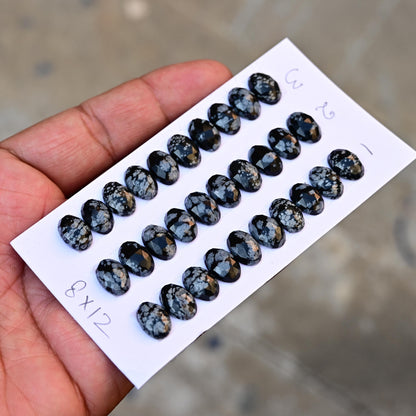 10 Pieces Snowflake Obsidian Cabochon CALIBRATED, Obsidian Loose Stone, Oval Shape 8x12mm Obsidian Lot, Semi Precious Gemstone Cabochon