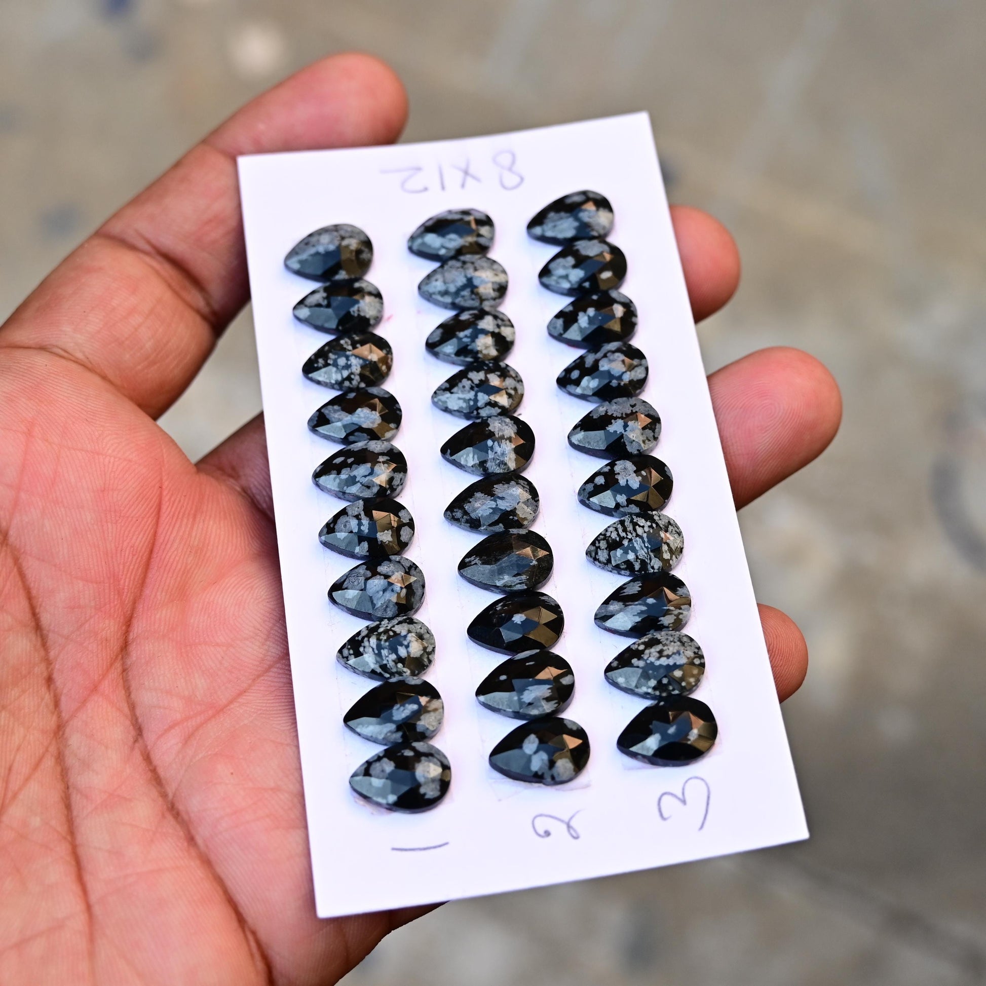 10 Pieces Snowflake Obsidian Cabochon CALIBRATED, Obsidian Loose Stone, Tear Drop Shape 8x12mm Obsidian Lot, Semi Precious Gemstone Cabochon