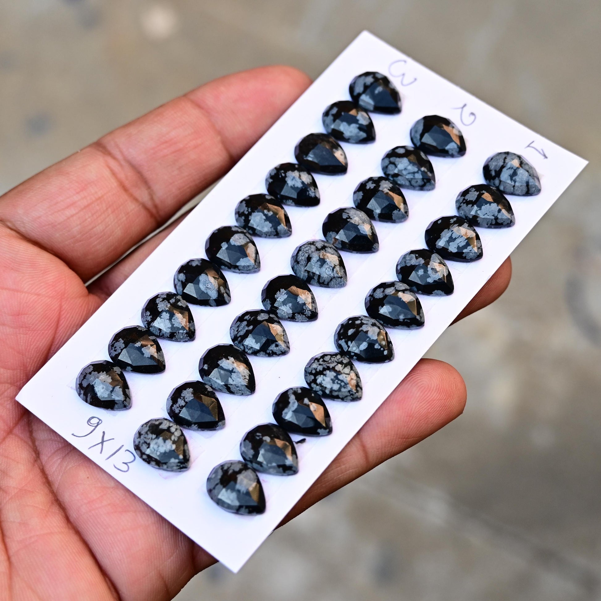 10 Pieces Snowflake Obsidian Cabochon CALIBRATED, Obsidian Loose Stone, Tear Drop Shape 9x13mm Obsidian Lot, Semi Precious Gemstone Cabochon