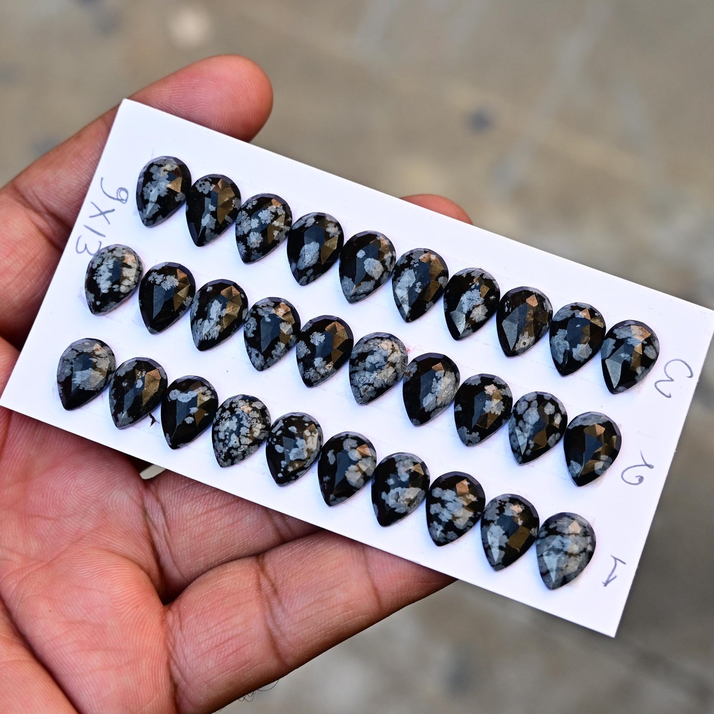 10 Pieces Snowflake Obsidian Cabochon CALIBRATED, Obsidian Loose Stone, Tear Drop Shape 9x13mm Obsidian Lot, Semi Precious Gemstone Cabochon