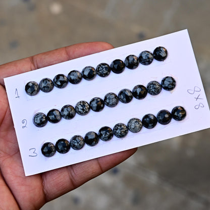 10 Pieces Snowflake Obsidian Cabochon CALIBRATED, Obsidian Loose Stone, Round Shape 8x8mm Obsidian Lot, Semi Precious Gemstone Cabochon