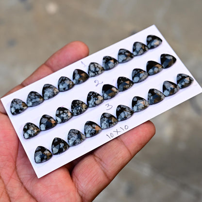 10 Pieces Snowflake Obsidian Cabochon CALIBRATED, Obsidian Loose Stone, Trillian Shape 10x10mm Obsidian Lot, Semi Precious Gemstone Cabochon