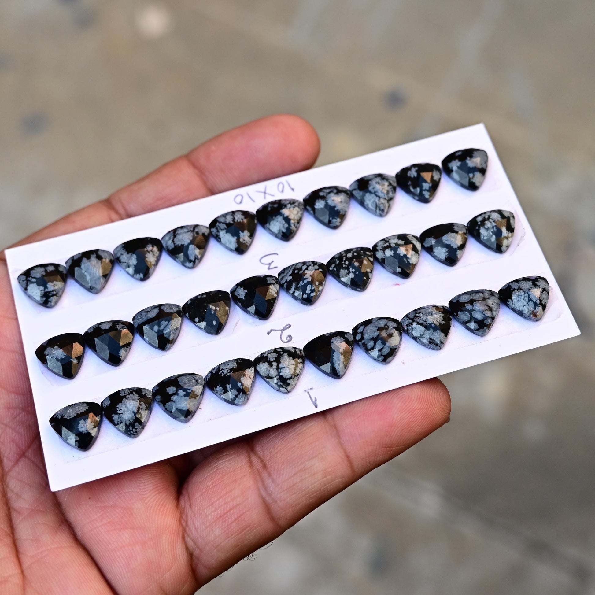 10 Pieces Snowflake Obsidian Cabochon CALIBRATED, Obsidian Loose Stone, Trillian Shape 10x10mm Obsidian Lot, Semi Precious Gemstone Cabochon