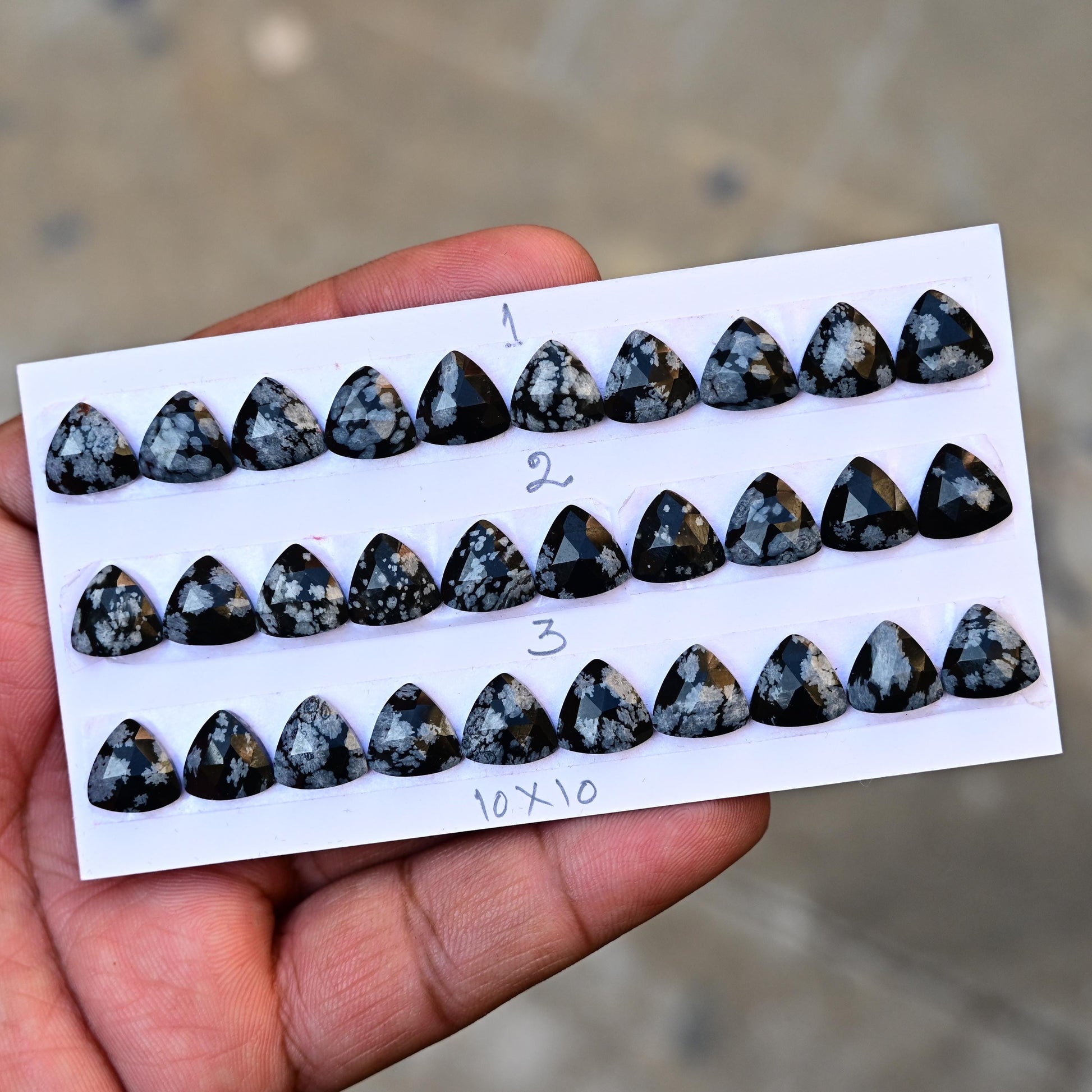 10 Pieces Snowflake Obsidian Cabochon CALIBRATED, Obsidian Loose Stone, Trillian Shape 10x10mm Obsidian Lot, Semi Precious Gemstone Cabochon