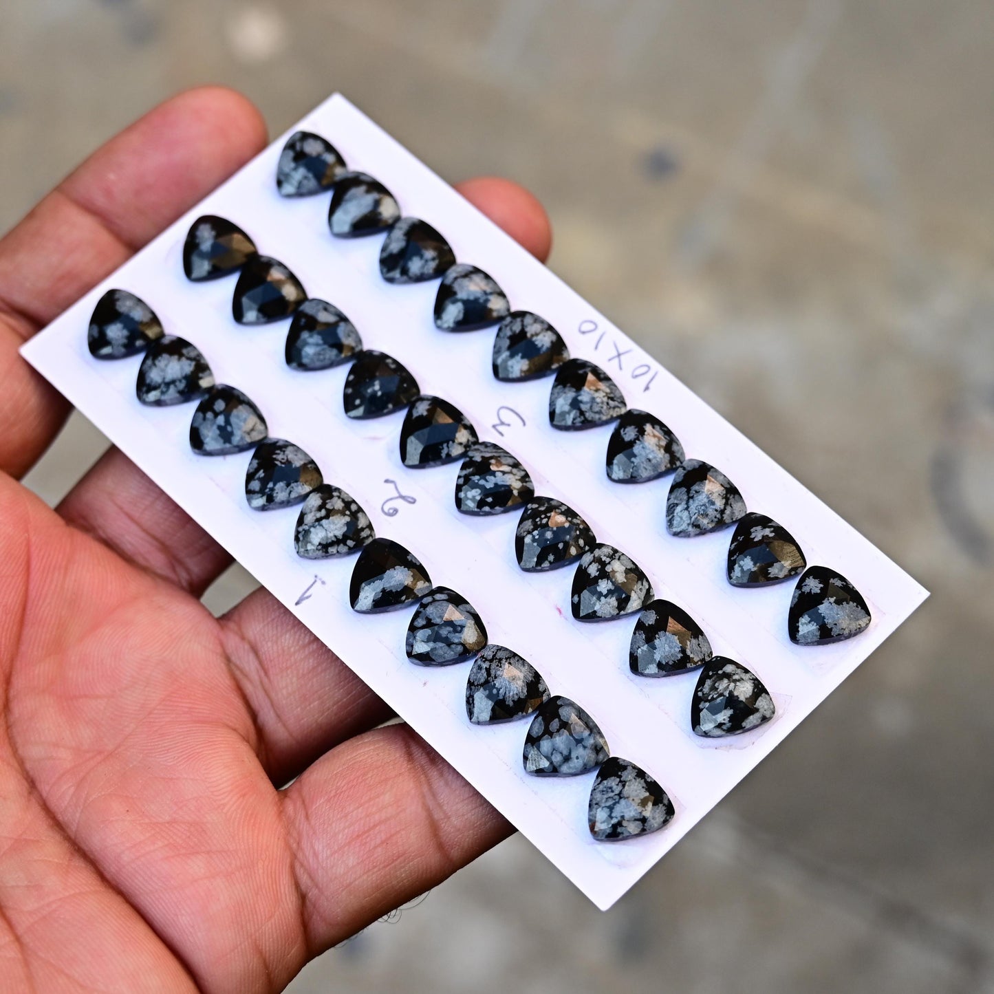 10 Pieces Snowflake Obsidian Cabochon CALIBRATED, Obsidian Loose Stone, Trillian Shape 10x10mm Obsidian Lot, Semi Precious Gemstone Cabochon