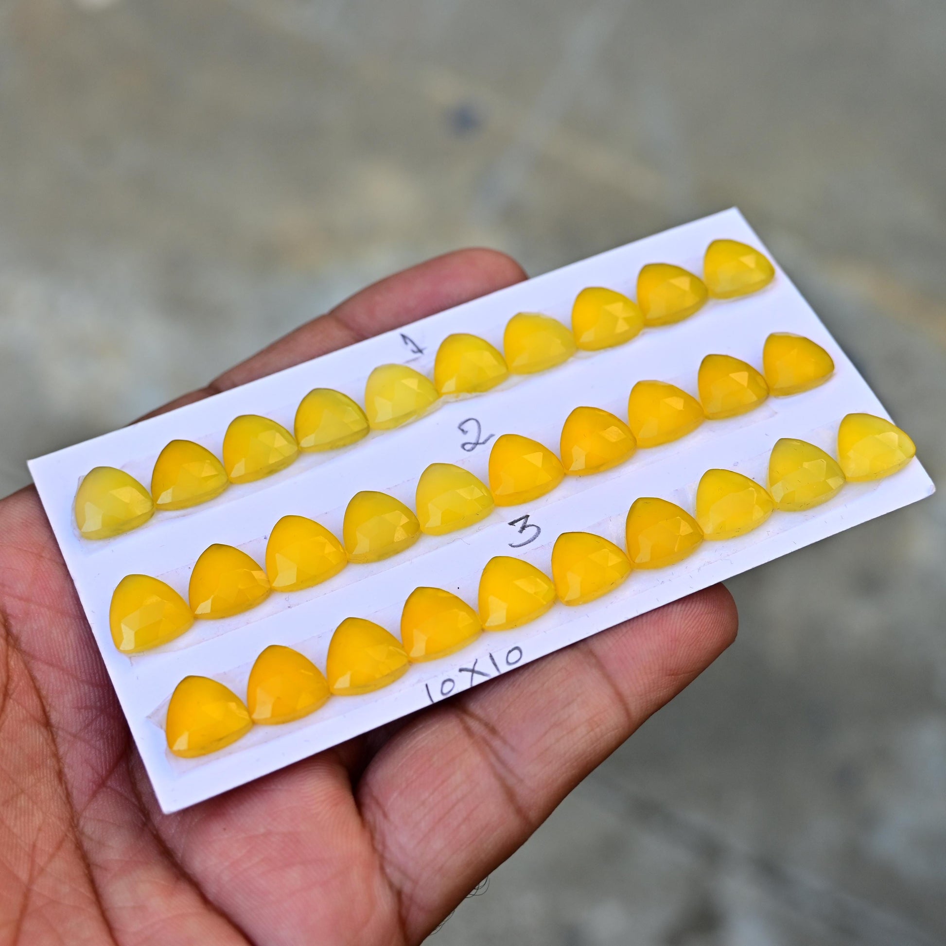 10mm Yellow Chalcedony Rose Cut Cabochon, Mango Chalcedony 10x10mm Trillion Shape Flat Back Wholesale Gemstone for Making Earring Jewelry