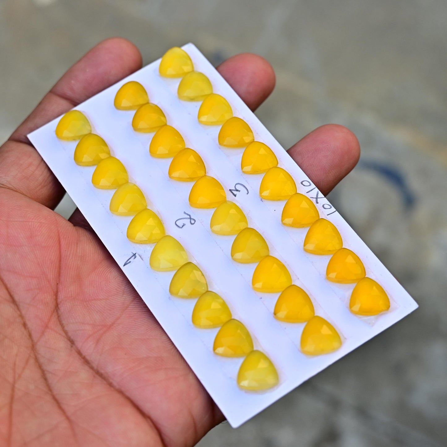 10mm Yellow Chalcedony Rose Cut Cabochon, Mango Chalcedony 10x10mm Trillion Shape Flat Back Wholesale Gemstone for Making Earring Jewelry