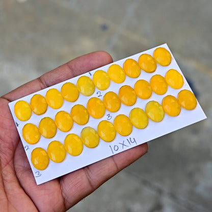 10 pcs Natural Yellow Chalcedony Rosecut Cabochon, 10x14mm Oval Cabochon Calibrated Flat back Super Fine Quality Cabochon for Making Jewelry