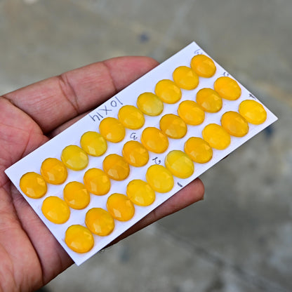 10 pcs Natural Yellow Chalcedony Rosecut Cabochon, 10x14mm Oval Cabochon Calibrated Flat back Super Fine Quality Cabochon for Making Jewelry