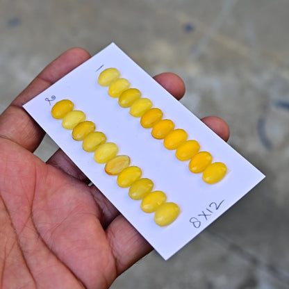 10 pcs Yellow Chalcedony Cabs 8x12mm Calibrated Flat Back Faceted Oval Shape, Yellow Chalcedony Fancy Shape Briolettes for making jewelry