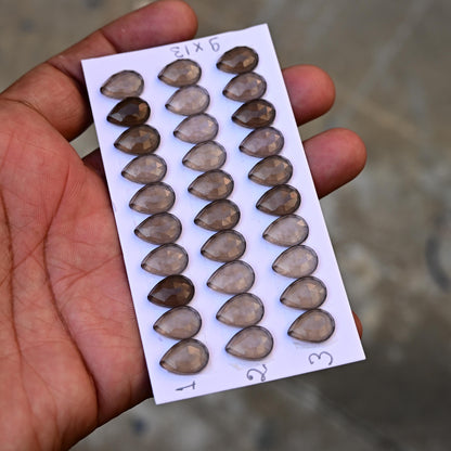 10 pcs Smoky Quartz Cabochon CALIBRATED Tear Drop Shape 9x13mm Quartz Flat back Super Fine Quality Semi Precious Gemstone for Making Jewelry