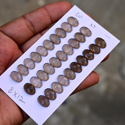 10 pcs Smoky Quartz Cabochon CALIBRATED Oval Shape 8x12mm Quartz Flat back Super Fine Quality Semi Precious Gemstone for Making Jewelry