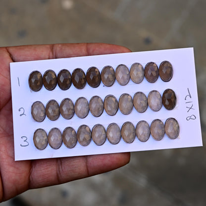 10 pcs Smoky Quartz Cabochon CALIBRATED Oval Shape 8x12mm Quartz Flat back Super Fine Quality Semi Precious Gemstone for Making Jewelry