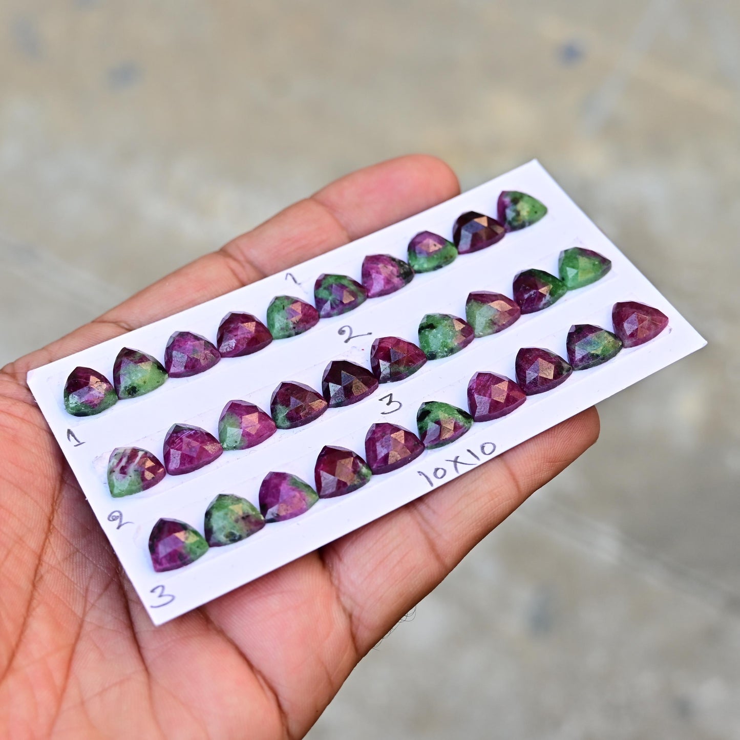 10 pcs Natural Ruby Zoisite Rosecut, Top Quality 10x10mm Trillian Calibrated Shape Stone, Ruby Zoisite Gemstone for Making Jewelry