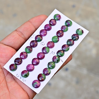 10 pcs Natural Ruby Zoisite Rosecut, Top Quality 10x10mm Round Calibrated Shape Stone, Ruby Zoisite Gemstone for Making Jewelry