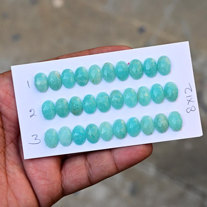 10 pcs Natural Amazonite Rosecut, Top Quality 8x12mm Oval Calibrated Shape Stone, Amazonite Cabochon Gemstone for Making Jewelry