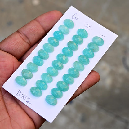 10 pcs Natural Amazonite Rosecut, Top Quality 8x12mm Oval Calibrated Shape Stone, Amazonite Cabochon Gemstone for Making Jewelry