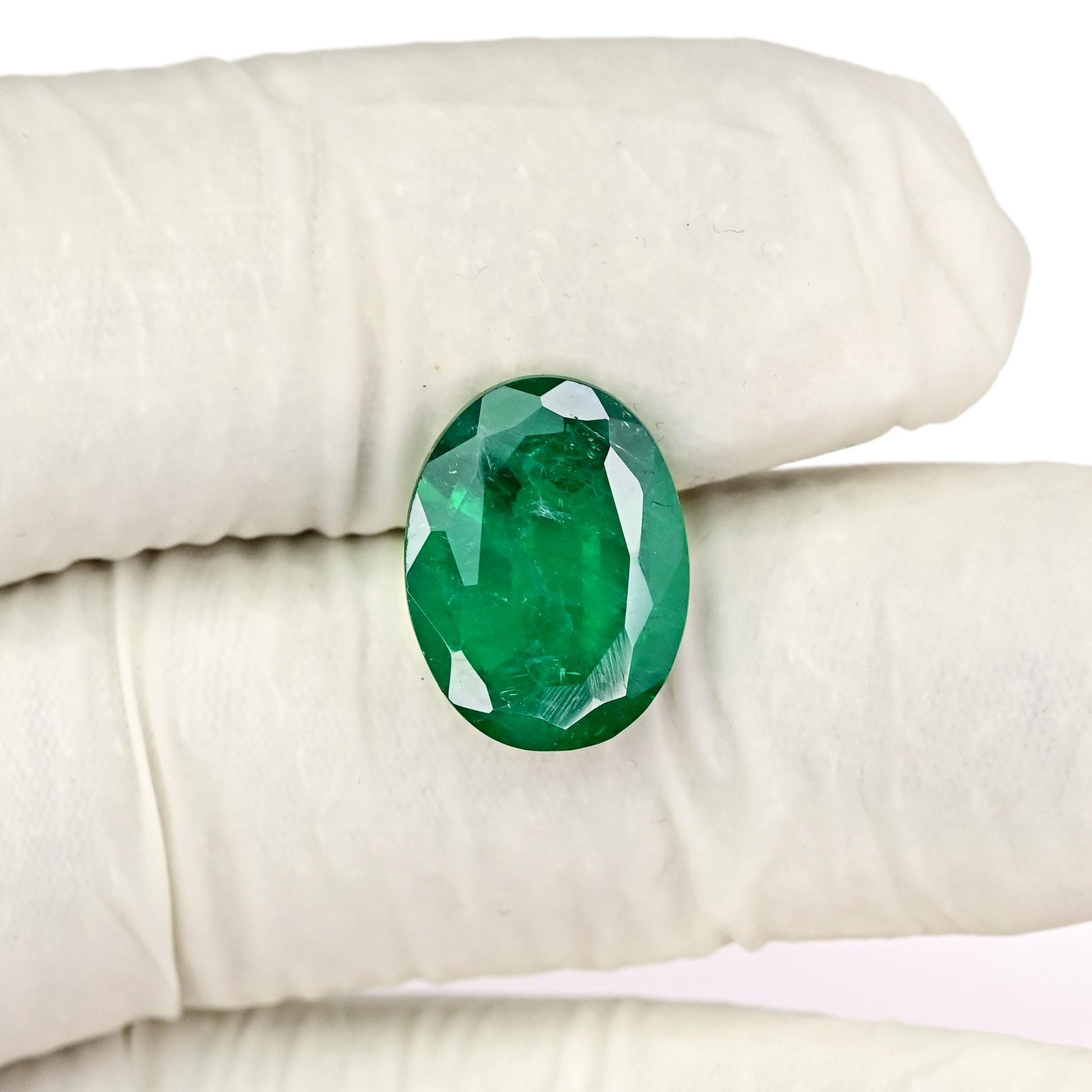 9.4cts Ravishing Color & Nice Luster Quality Flawless Zambian Lab Grown Emerald Dark Green Faceted 12x16mm Oval Shape Cut For Jewelry Making