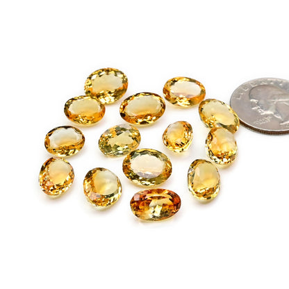 14 pcs Natural Yellow Citrine Gemstone Faceted Cut Oval Shape Emerald Cut Loose Various Sizes Wholesale Lot of Cut For Jewelry Making