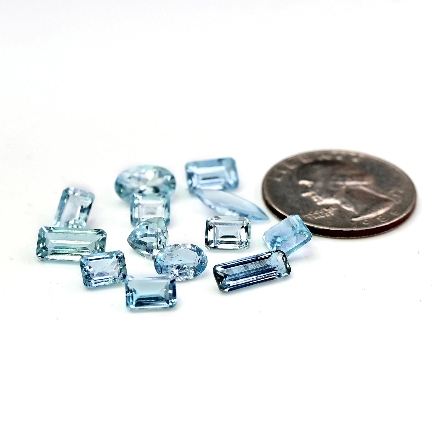 13 pcs Ravishing Color & Nice Luster Quality Flawless Brazilian Moss Aquamarine Faceted Cut Various Sizes Wholesale Lot For Jewelry Making