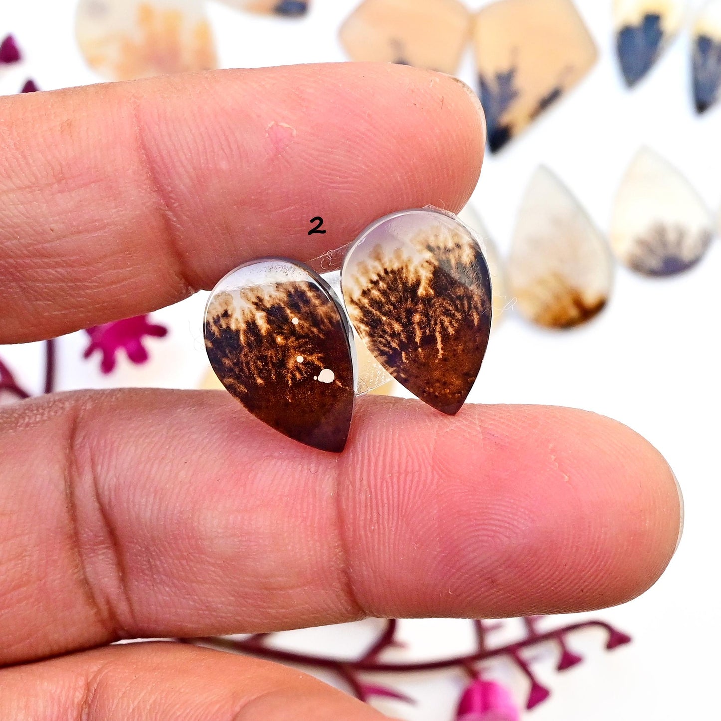 1 pair Scenic Dendritic Agate Smooth Cabochon, 12mm - 22mm Natural Cabochon High-Quality Gemstone, AAA Quality Scenic Agate Loose Gemstones