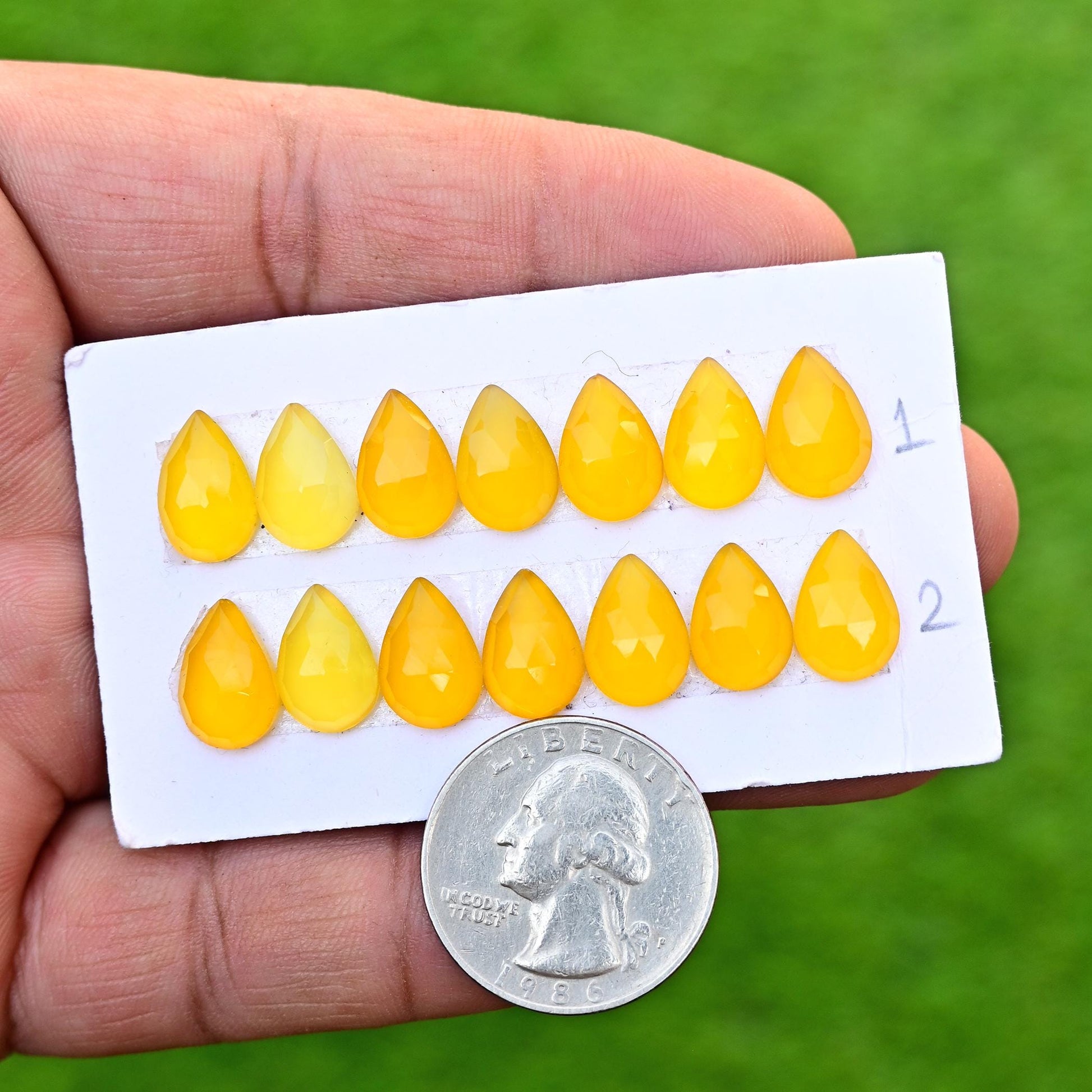 7 Pieces 8x12mm Yellow Chalcedony Cabochon CALIBRATED, Chalcedony Loose Stone, Tear Drop Chalcedony Lot, Semi Precious Gemstone Cabochon