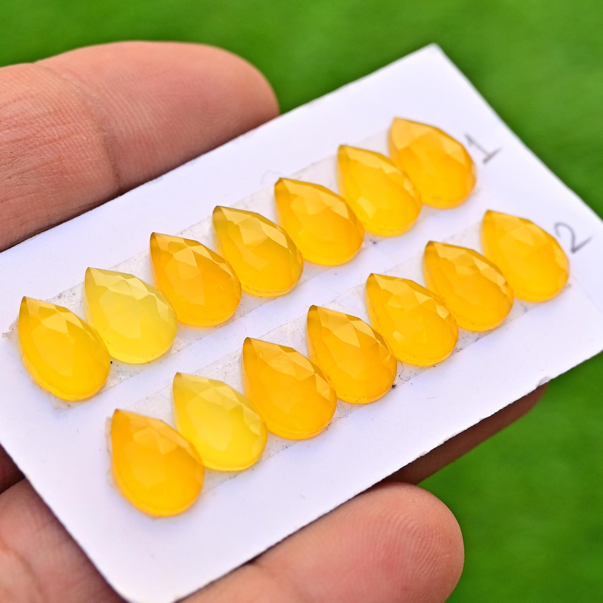 7 Pieces 8x12mm Yellow Chalcedony Cabochon CALIBRATED, Chalcedony Loose Stone, Tear Drop Chalcedony Lot, Semi Precious Gemstone Cabochon