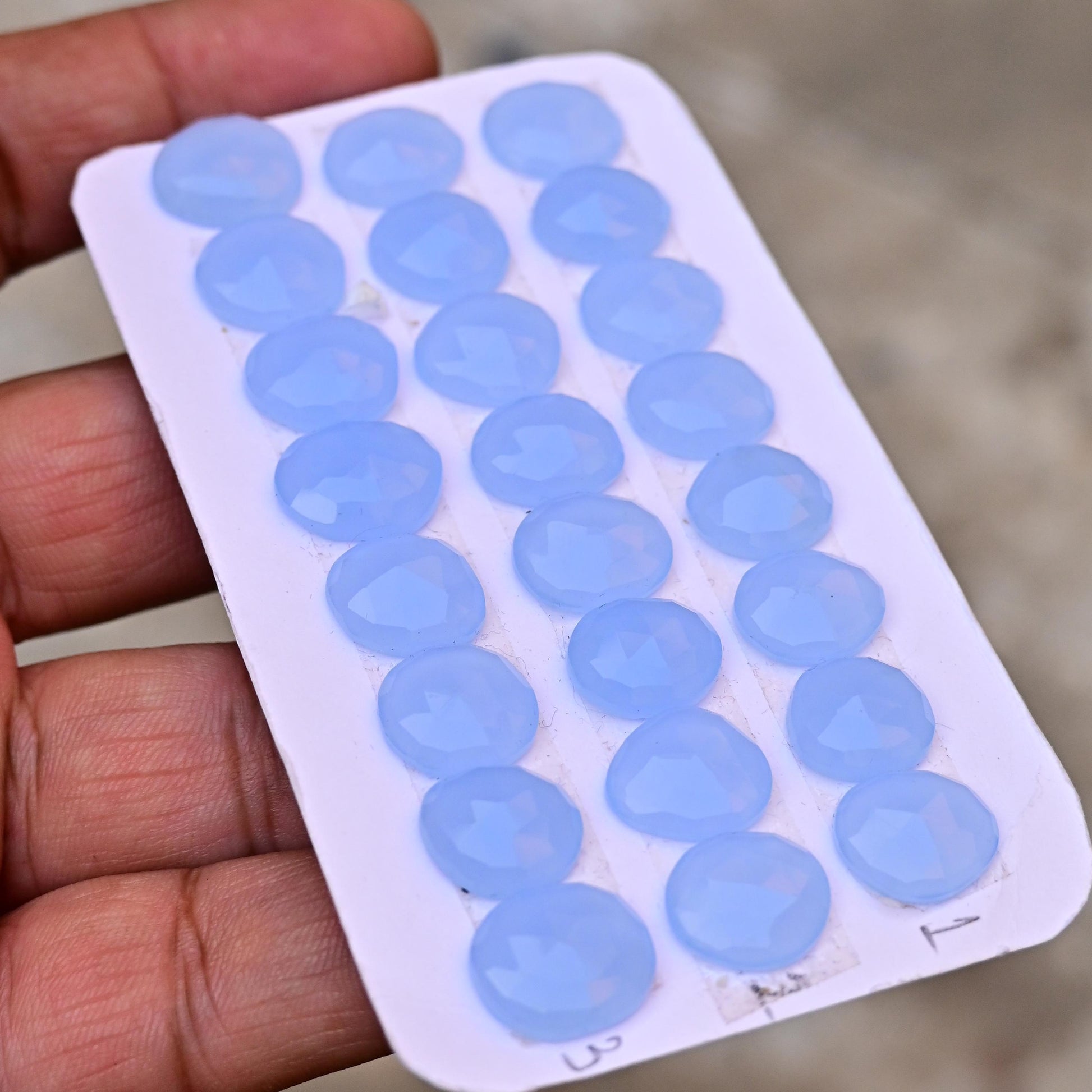 8 pcs Blue Chalcedony Rosecut 12mm - 14mm Free Form Shape Flat Back Cabochon Super Fine Quality Rosecut Cabochon for making ring and jewelry