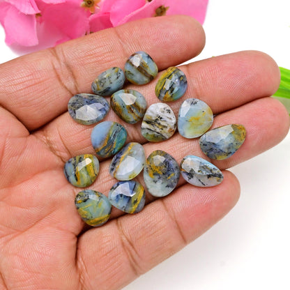 15pcs 8x14mm - 9x12mm Peruvian Blue Opal Rosecut Freeform Opal with Dendritic Inclusions, Peruvian Opal cabochon Wholesale Lot