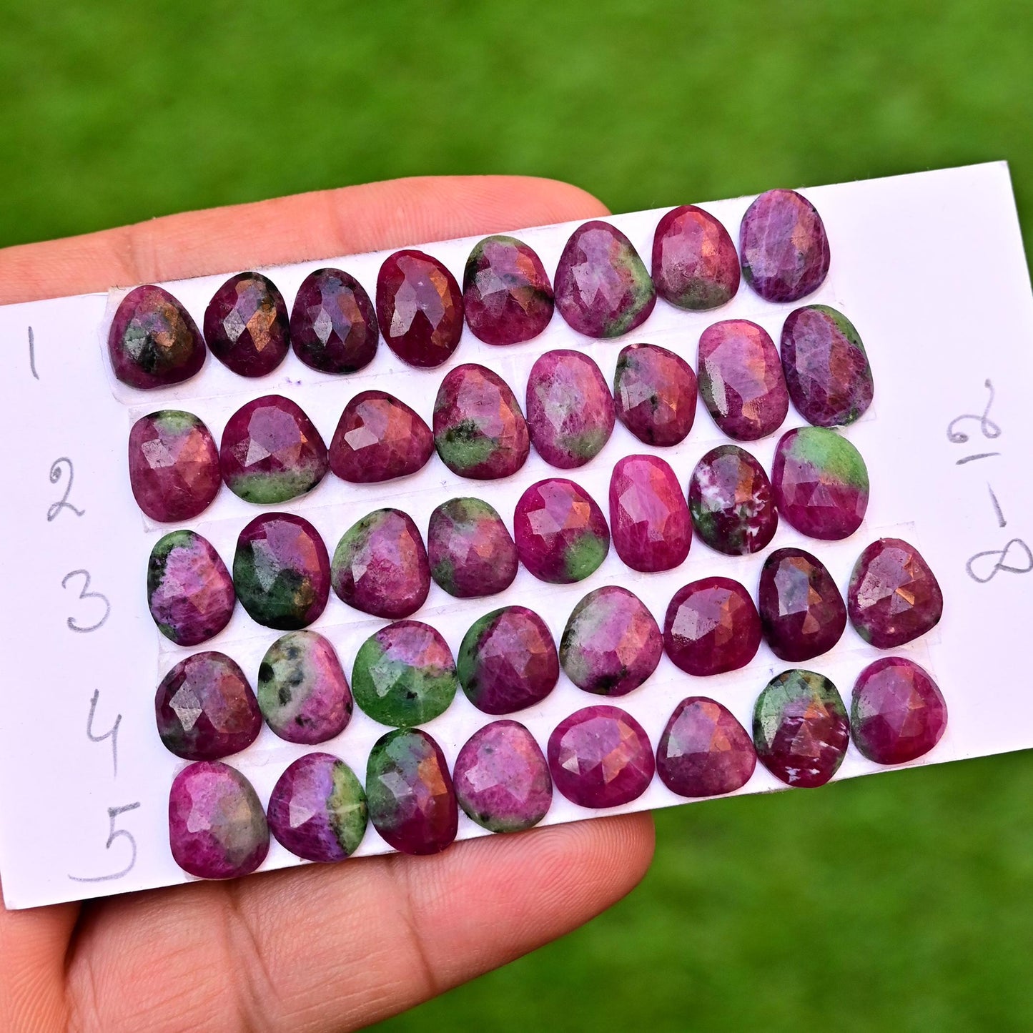 8 Pieces 8mm - 12mm Ruby Zoisite Rosecut Cabochon Faceted, Ruby Loose Stone, Free Form Shape Cabochon Lot, Semi Precious Gemstone Cabochon