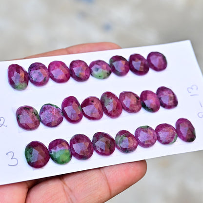 8 Pieces 8mm - 13mm Ruby Zoisite Rosecut Cabochon Faceted, Ruby Loose Stone, Free Form Shape Cabochon Lot, Semi Precious Gemstone Cabochon