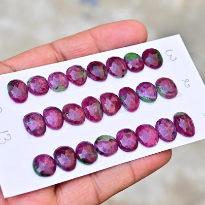 8 Pieces 8mm - 13mm Ruby Zoisite Rosecut Cabochon Faceted, Ruby Loose Stone, Free Form Shape Cabochon Lot, Semi Precious Gemstone Cabochon