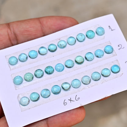 10 Pieces 6x6mm Paraiba Apatite Cabochon CALIBRATED, Apatite Loose Stone, Round Shape Sky Apatite Lot, Semi Precious Gemstone Cabochon