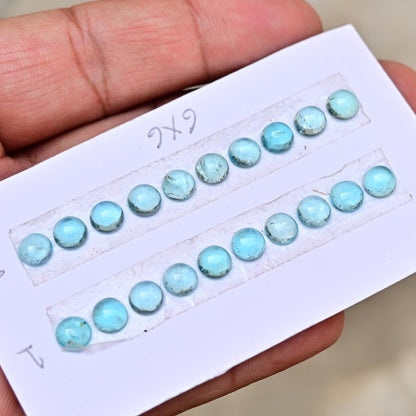 10 Pieces 6x6mm Paraiba Apatite Cabochon CALIBRATED, Apatite Loose Stone, Round Shape Sky Apatite Lot, Semi Precious Gemstone Cabochon