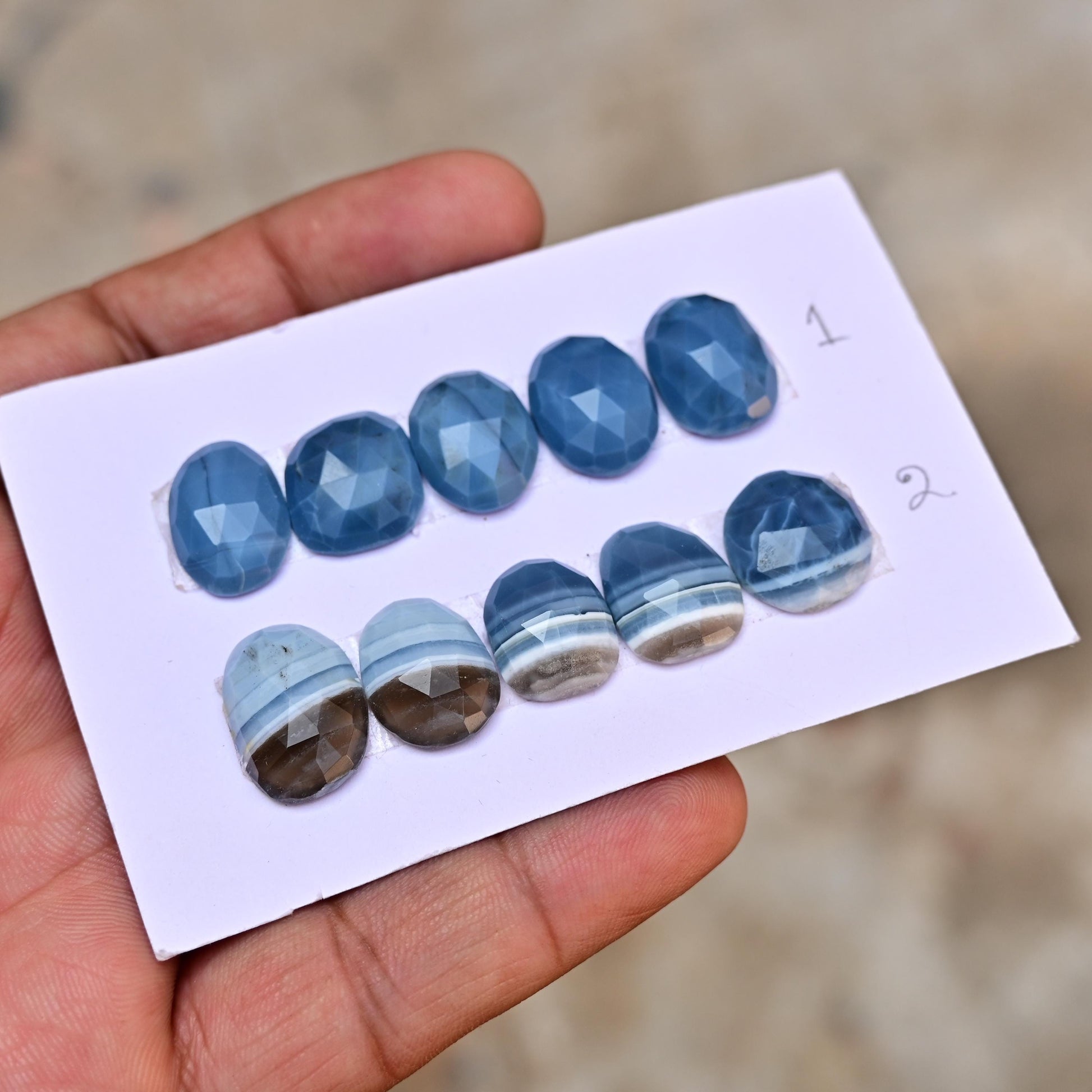 5 pieces Natural Blue Opal Rosecut Cabochon 12x16mm - 13x17mm Top Quality Flat Back Free Form Shape Wholesale Whole Lot For Jewelry Making